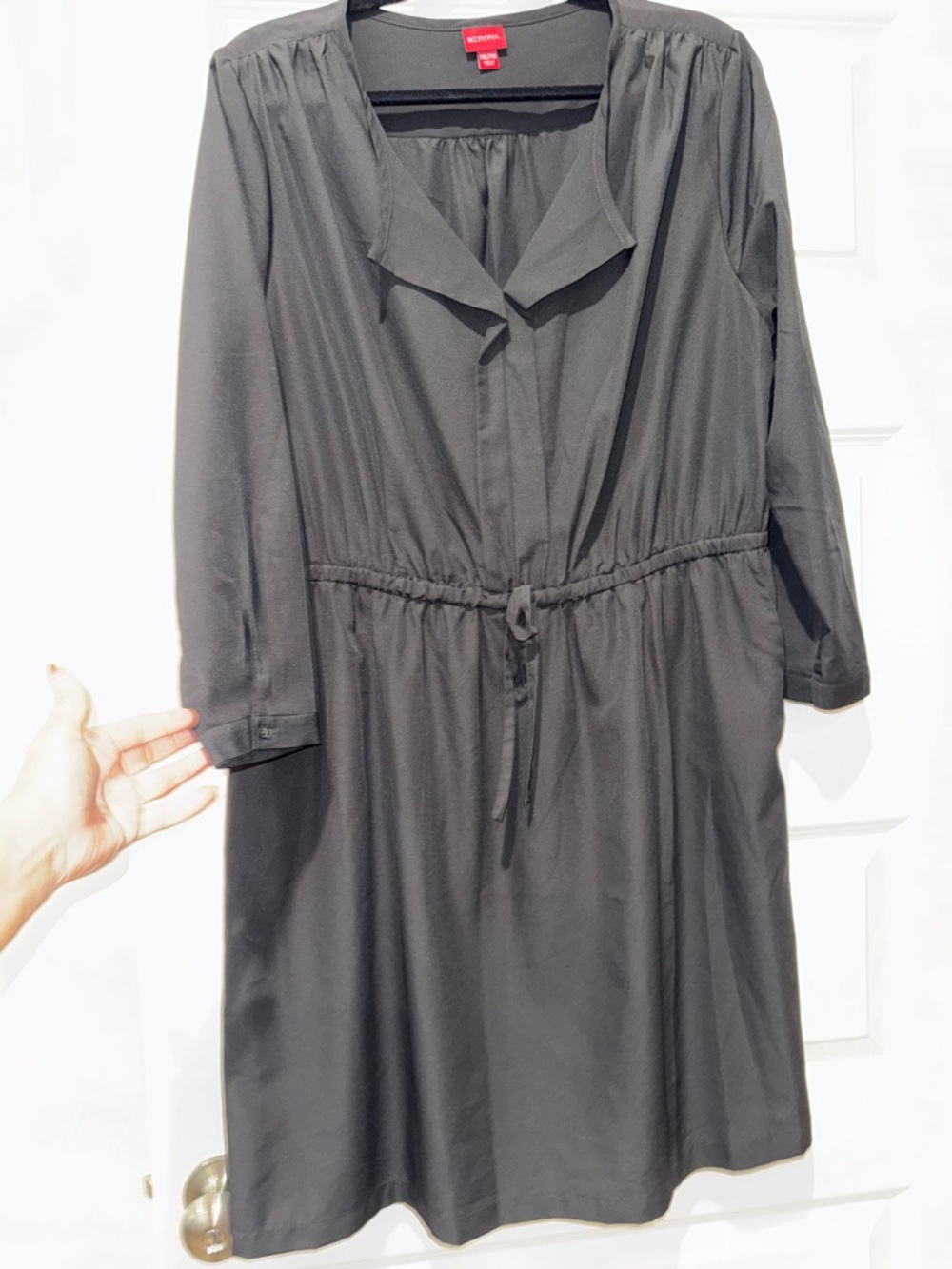 Merona Black Long-Sleeve Tie-Waist Shirt Dress